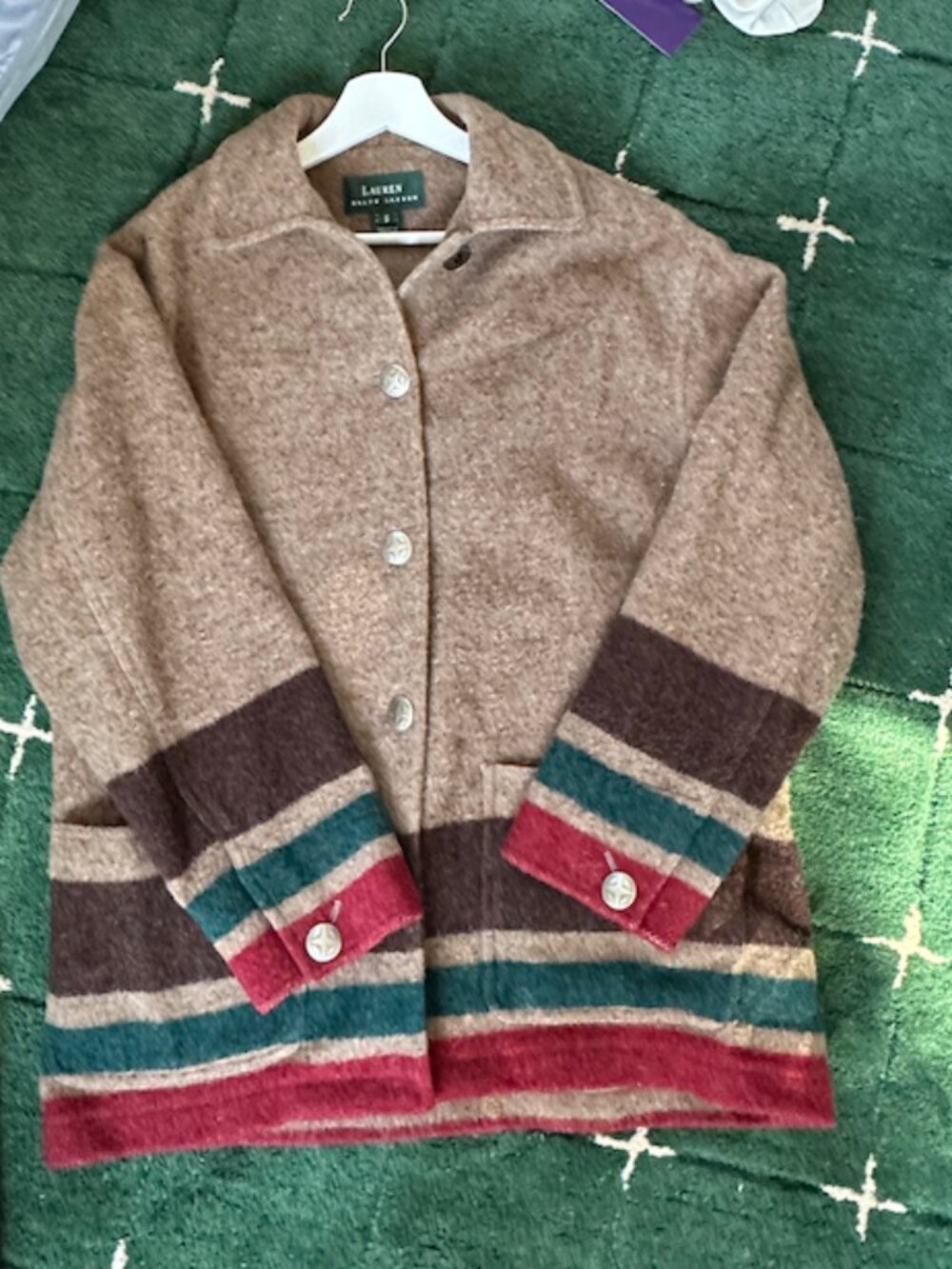 RALPH LAUREN Wool American Indian Blanket Hudson Bay Style Jacket S Made in USA